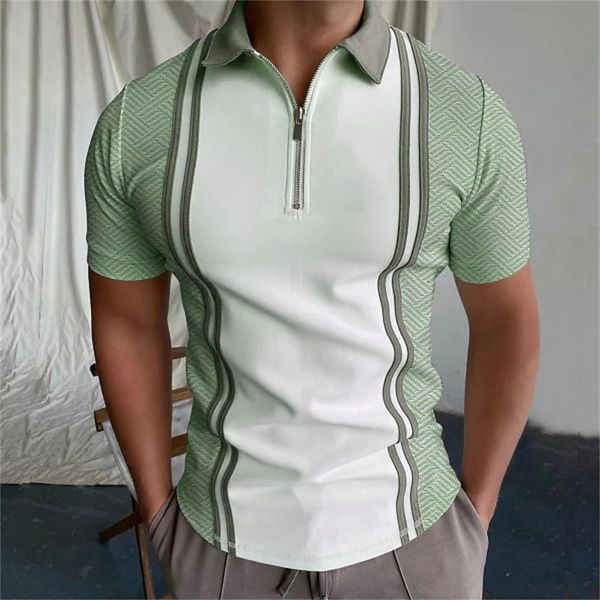 

men's polos fashion men polo shirts summer print casual daily short sleeve mens shirts lapel zipper patchwork polo shirts s3xl 230715, White;black