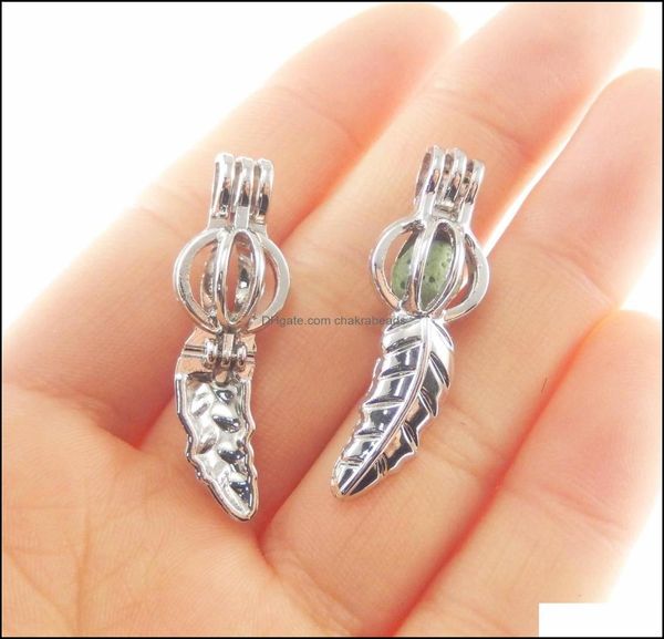 

pendant necklaces pendants jewelry 10pcs bright sier cute leaf pearl cage making bead aroma essential oil diffuser locket for oyst1627923, Silver