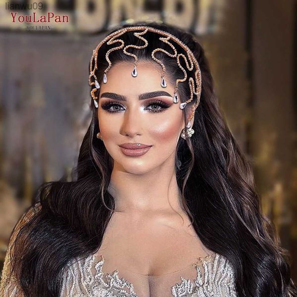 

youlapan hp467 crystal wedding hairband bridal hair ornaments rhinsestone headband for bride banquet party tiara and headdress l230704, White;golden
