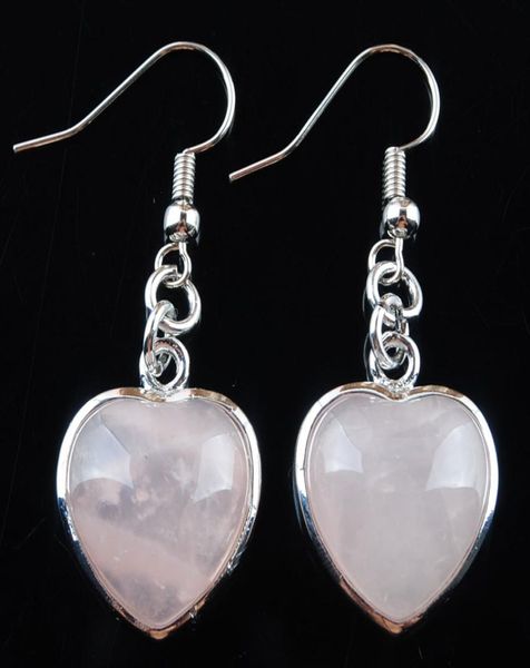 

wojiaer natural rose quartz stones dangle earrings love heart shape bead pendant drop earring wedding jewelry for women girls r3188823863, Silver