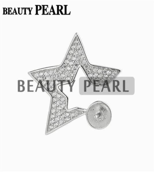 

star pendant base 925 sterling silver pave studded zircon diy jewelry pearl semi mount 5 pieces5529171, Slivery;crystal