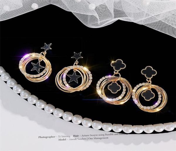 

fourleaf clover designer earrings studs multilayer diamond earrings fivepointed star earrings women charm earring round tassel 4470407, Golden