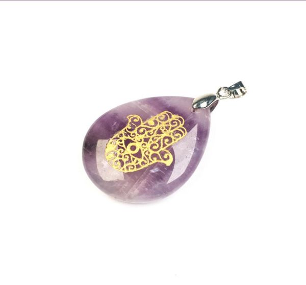 

10 pcs silver plated water drop blue sand stone pendant with hand amethyst crystal unique jewelry2192550