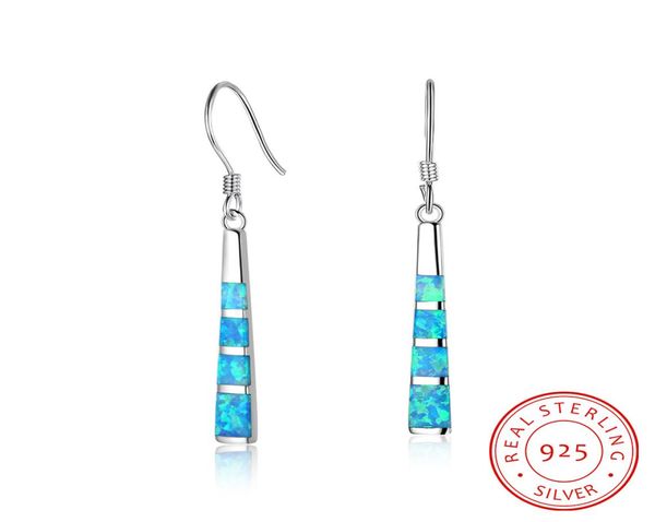 

fashion 925 sterling silver charm earrings with blue opal gemstone beautiful long design hoop earring jewelry whole3752580, Golden