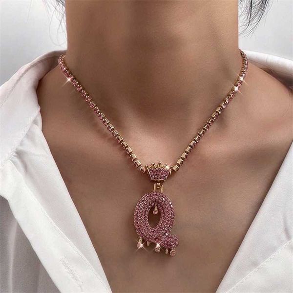 

pendant necklaces bling rhinestone alphabet a z initial name necklace for women men pink crown letter crystal chain trend jewelry 230613, Silver