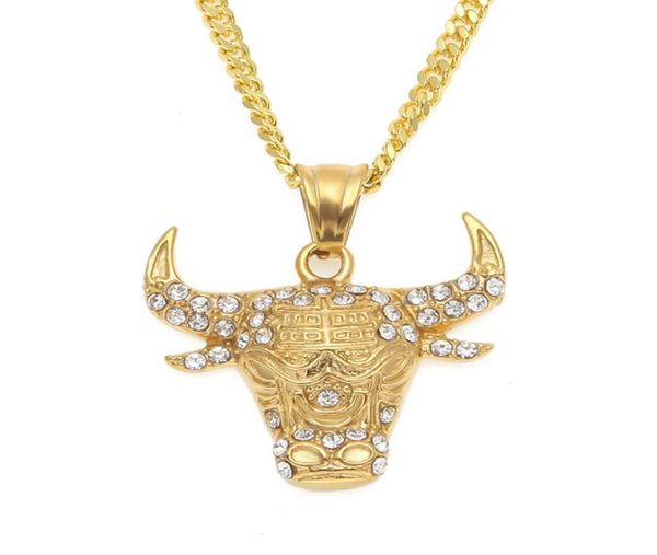 

ox head pendant necklace gold plated stainless steel inlaid austrian rhinestone bull head pendant 60cm chain7042592, Silver