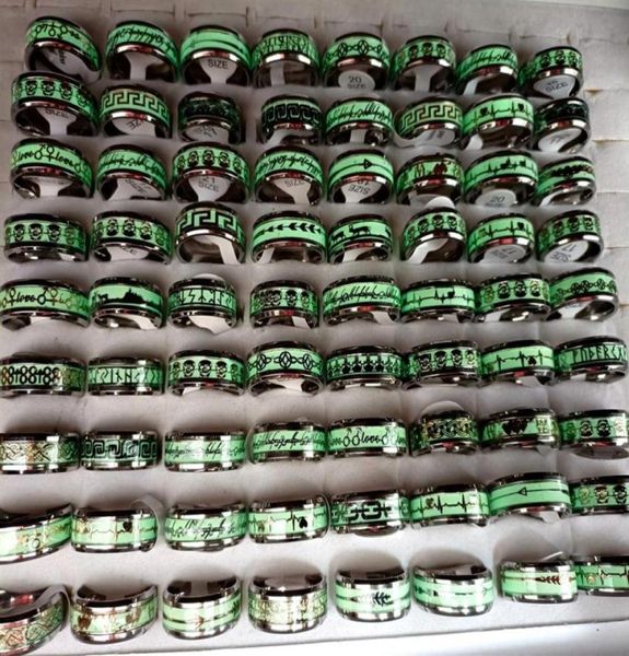 

whole 50pcs mix glow in the dark 316l stainless steel ring jewelry lots213u7439367, Silver