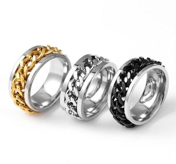 

8mm cool black spinner chain ring for men stainless steel rotatable links punk male finger rings women fashion jewelry in bulk5596883, Silver