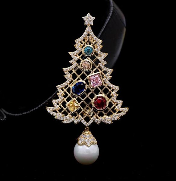 

2022 luxury designer pearl brooch christmas tree pin for women with cubic zirconia fashion jewelry female new year gift7591588, Gray