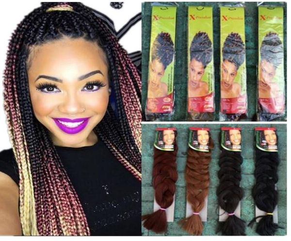 

synthetic hair for ultra braid 24inch fold length high temperature fiber x pression jumbo braiding ombre attachment hair 100gram3178018, Black
