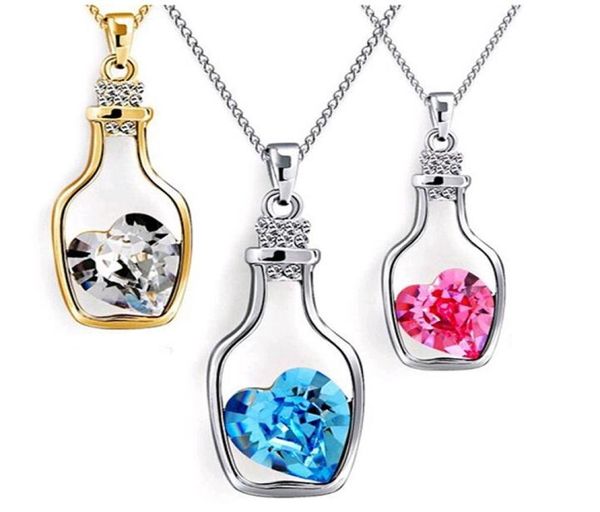 

wishing bottle jewelry heart pendant necklaces fashion crystal sparkle stone sautoir for girls 8colors5226475, Silver