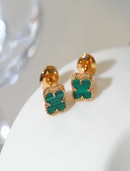 

earrings designer fourleaf clover stud titanium steel malachite gilt rose gold fritillaria fashion ladies luxurious jewelry party3305097, Golden;silver