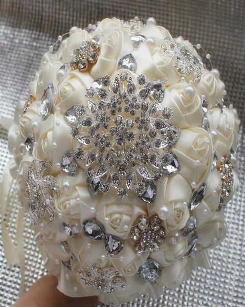 

whole ivory cream brooch bouquet wedding bouquet de mariage polyester wedding bouquets pearl flowers buque de noiva246a6240469