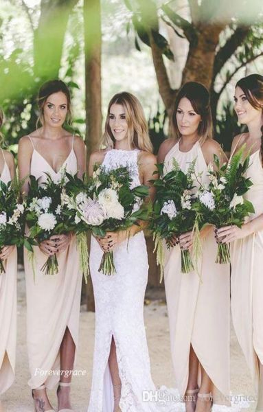 

2019 bohemian chiffon bridesmaid dress vneck garden country formal wedding party guest maid of honor gown plus size custom 4439027, White;pink