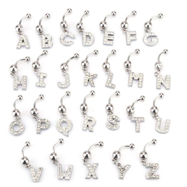 

hypoallergenic cz alphabet initial belly button rings shining crystal az letter navel piercing ring6907897, Silver