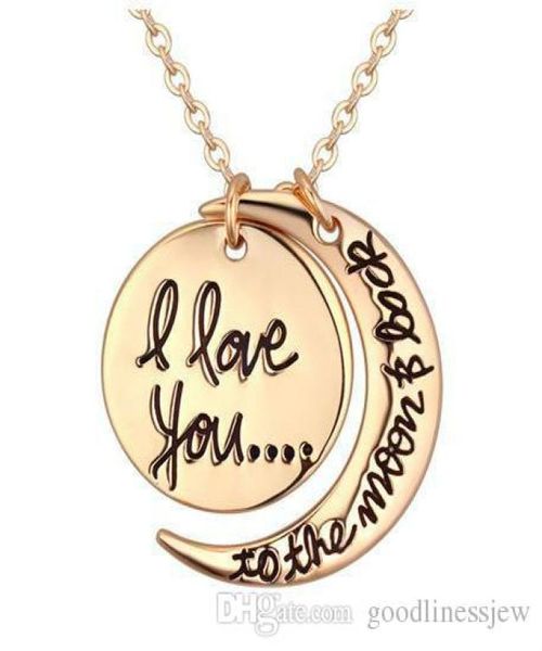 

fashion korean beautifully jewelry i love you to the moon and back silver gold necklace lobster clasp pendant necklaces1216678