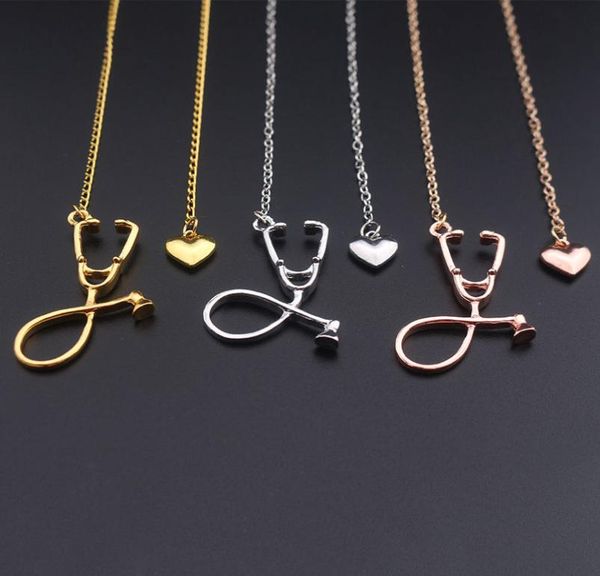 

new fashion medical jewelry alloy i love you heart pendant necklace stethoscope necklace for nurse doctor jewelry gift whole4160642, Silver
