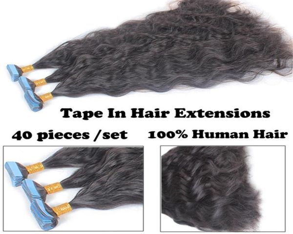 

natural wave human hair tape in hairs extensions brazilian remy skin wefts for women3440583, Black