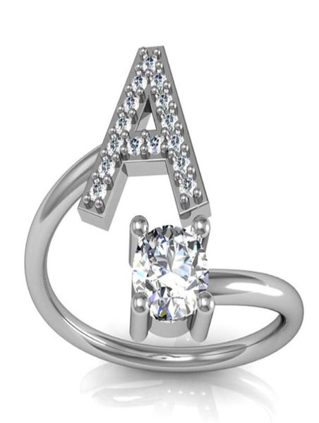 

fashion 26 letters silver ring for women rhinestone open az initial letter finger rings female engagement ring jewelry party gift6629605