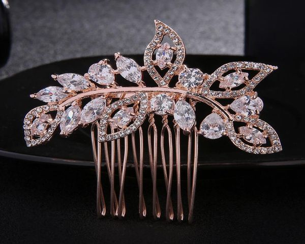

fashion rose gold wedding accessories for bride crystals hair comb hairpieces hair jewelry for women tiara clips jch0991891275, Golden;white