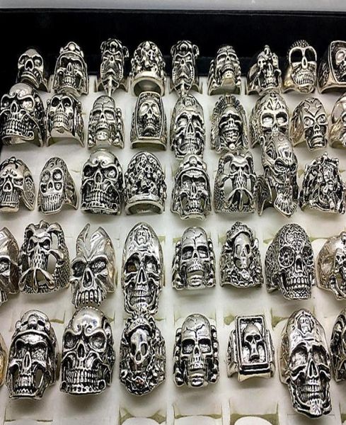 

men039s fashion 50pcs lots mix style big size skull carved biker silver plated rings jewelry skeleton ring5039212