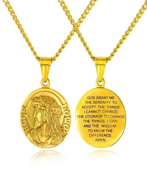 

christian serenity prayer necklace stainless steel virgin maryjesus christ medal pendant necklace with 24quot chain for men wom7425540, Silver