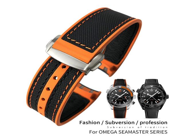 

21mm 22mm nylon rubber watch band fit for omg gmt sea saster planetocean 600 8900 orange canvas silicone strap 3463349, Black;brown