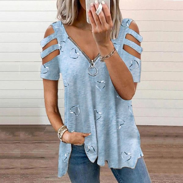 

women's t-shirt summer women's super large t-shirt fashion heart print open shoulder short sleeve women's plus size women&#03, White