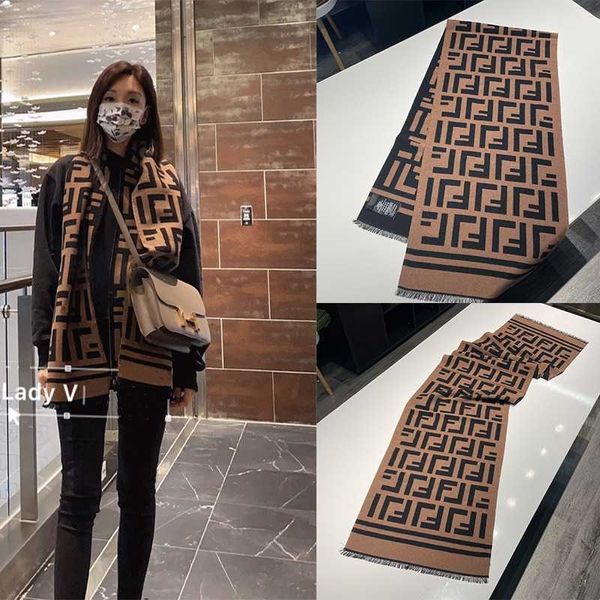 

netizen fd scarf women's ff double-sided wool tassel shawl letter autumn/winter warm cashmere neck versatile, Blue;gray