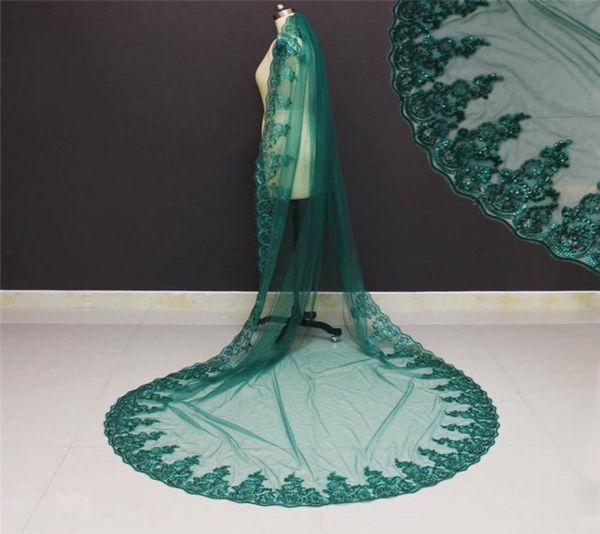 

real pos 3 meters one layer sequined lace edge green wedding veil with comb beautiful bridal veil nv71005234394, Black