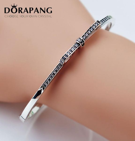 

dorapang fine jewelry 925 sterling silver bangle with women wedding party clear cz fashion bow tie diamond bracelet fit love 8017802705, Black