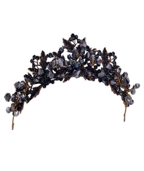 

diezi baroque black crystal beads bridal tiaras crown rhinestone diadem pageant veil tiara headbands wedding hair accessories y2008715444, White;golden
