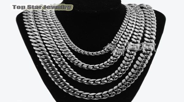 

8mm10mm12mm14mm 316l stainless steel jewelry high polish miami cuban chain necklace men punk curb chaindragonbeard clasp 24qu7641116, Silver