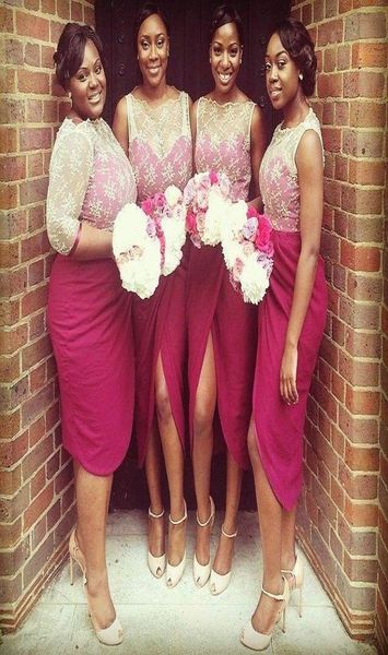 

bella naija burgundy bridesmaid dresses white lace short african wedding guest dresses red dresses for wedding party bridesmai6664752, White;pink