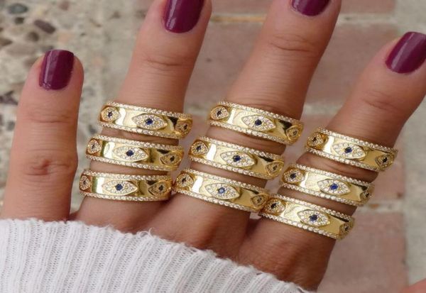 

engraved cz evil eye gold color wide engagement band rings for lady women party gift finger jewelry classic summer lucky ring9289550, Silver