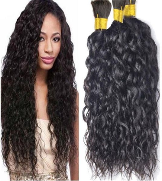 

natural wave hair bulk 3pcs lot 9a brazilian water wave human hair for braiding bulk no attachment6199350, Black