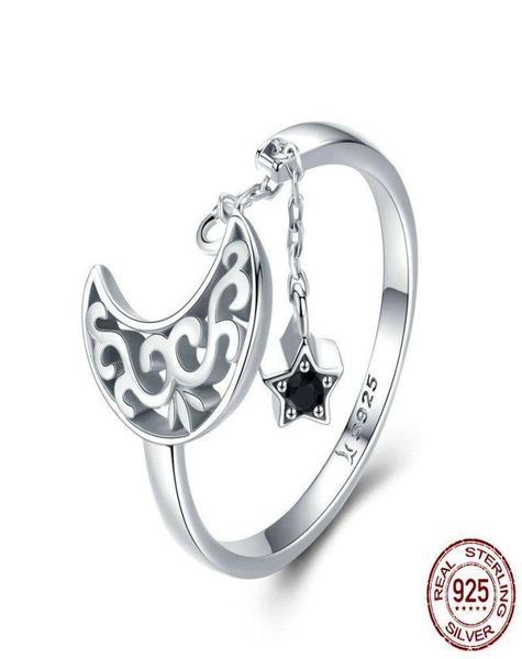 

new luxurious cz gemstones moon and star adjustable ring 925 sterling silver romantic black diamond ring jewelry 6396139