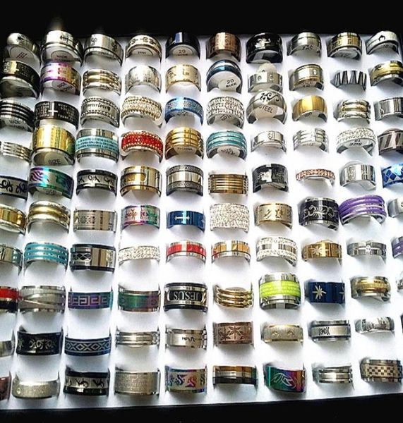 

whole mixed designs 100pcs men039s women039s stainless steel rings fashion jewelry clearance s pr98806688546325, Silver
