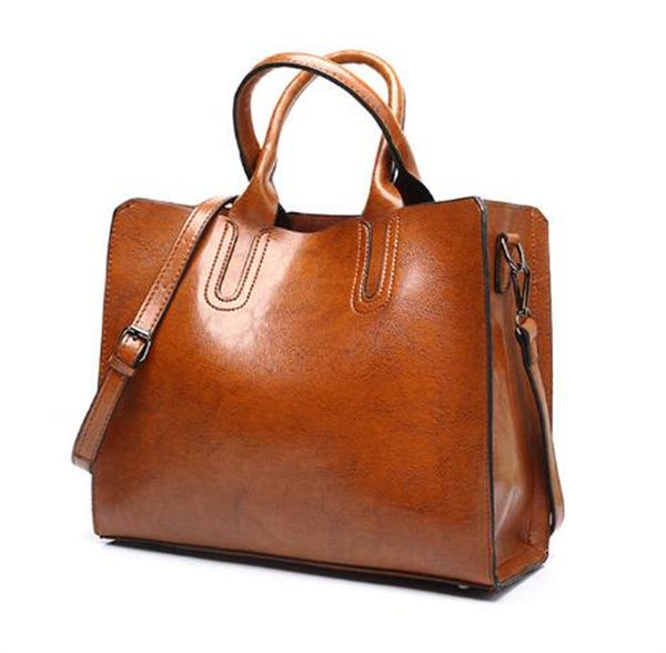 

women's bag 2023 new vintage oil wax leather fashion tote bag simple handheld one shoulder crossbody women's bag