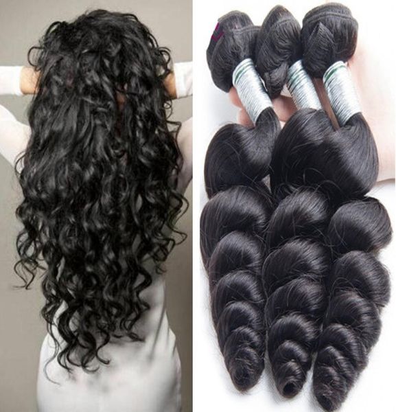 

hair weave 3 bundles loose wave curly 9a peruvian raw indian hair extensions whole bundles4154288, Black