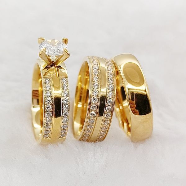 

wedding rings 3pcs marriage engagement set for couples cz diamond 18k gold plated fashion jewelry lover s ring 230427, Slivery;golden