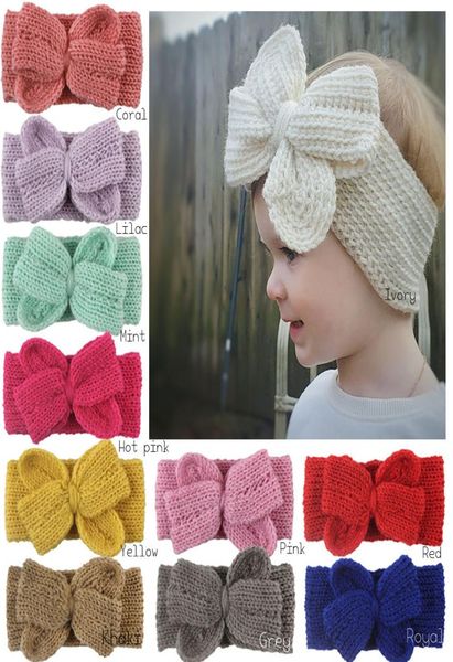 

crochet knot bow headband turban knitted winter warm hair band baby girl hair accessory 11pcslot5718357, Slivery;white