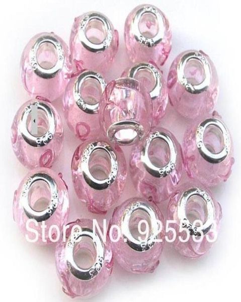 

mix color charms 14mm glass 925 stering silver plated core pink silk ribbon big hole loose beads fit european jewelry braclet char6509725, Crystal