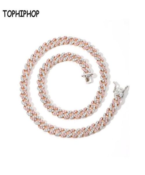 

hip hop necklace 9mm single row pink white zircon cuban chain male and female hiphop accessories chains2847759, Silver