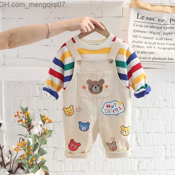 

clothing sets new baby boys' track and field suit children's long sleeve rainbow t-shirt bib 2 pieces/set children's clothing, White