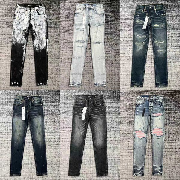 

mens designer jean denim straight pant casual clothing luxurious dark trousers fashionable hole design pants designers clothes purple jeans, Blue