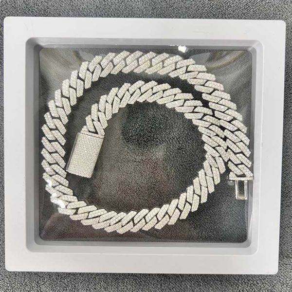 

12mm two rows stars fashion style iced out silver miami cuban necklace moissanite diamond hip hop chain jewelry cuban link chain