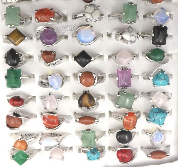 

mix lot natural stone rings women039s ring fashion jewelry bague 50pcs 8877583, Golden;silver