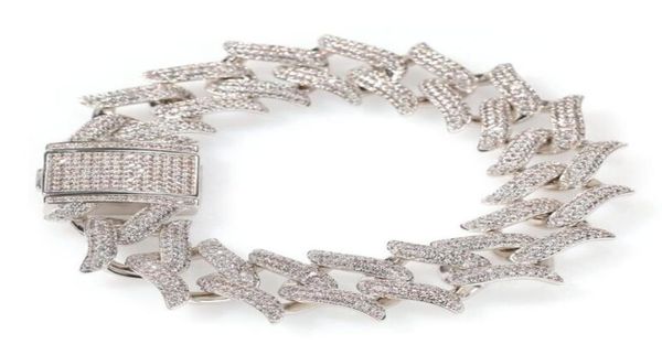 

20mm bramble cuban bracelet lock clasp link 8 inch bracelet iced out zircon bling hip hop men jewelry gift beaded charms bracelets3417547, Black