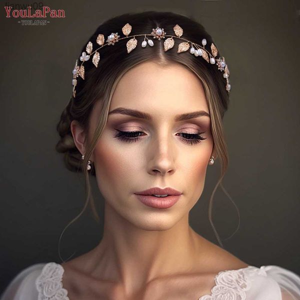 

ueen woman leaves headband pearl bridal headpiece wedding hair accessories jewelry handmade girls headdress for party hp110 l230704, White;golden